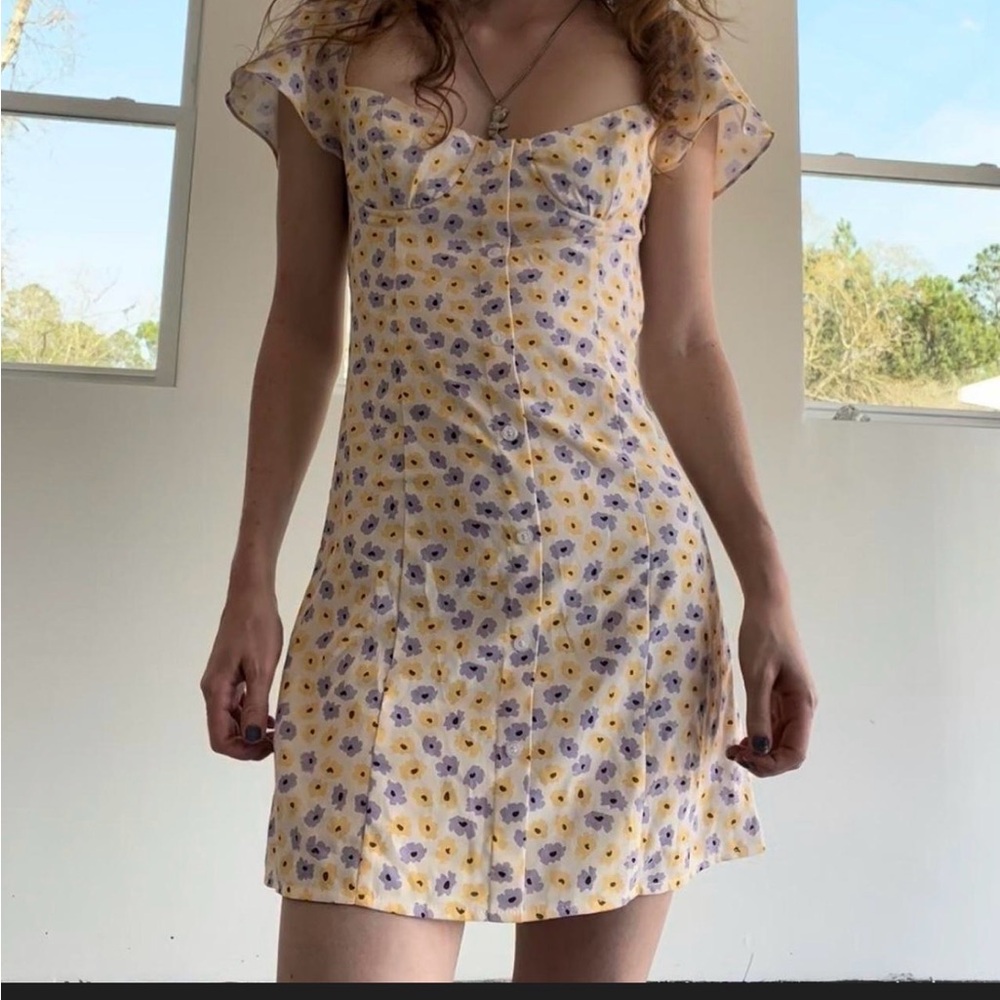 Chic Floral Mini Dress in Yellow and Purple